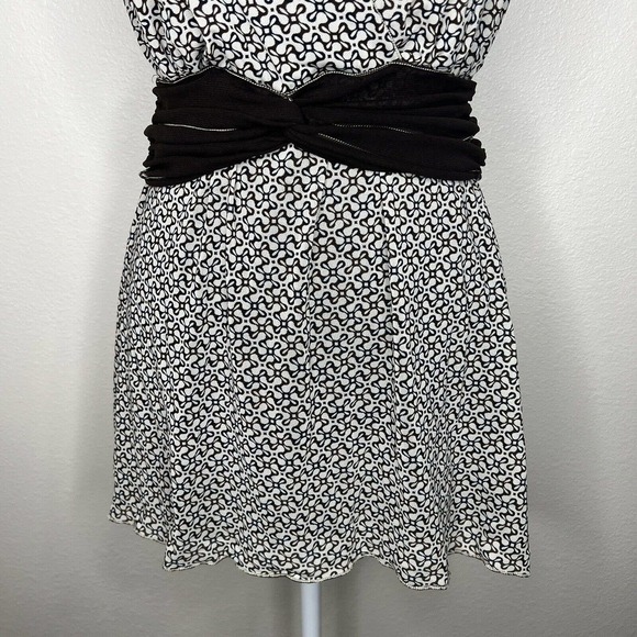 Max Studio Y2K Ivory & Brown Mesh Geometric Sleeveless V-Neck Peplum Top Sz S - Picture 3 of 11